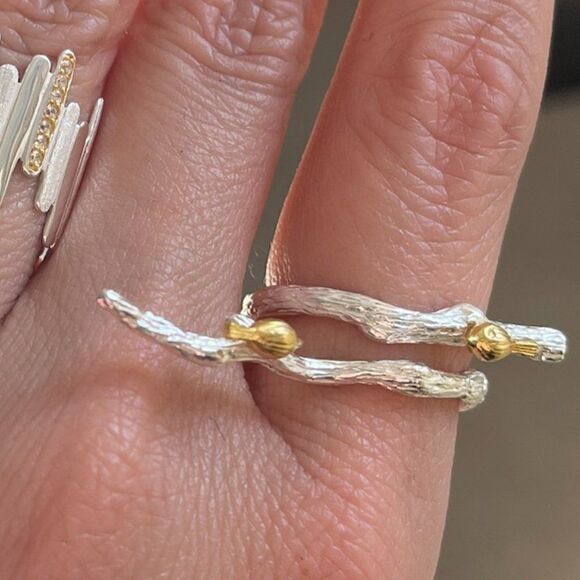 NWOT, solid sterling 925 silver with 18 K gold vermeil accents, birds on branch - Picture 8 of 12